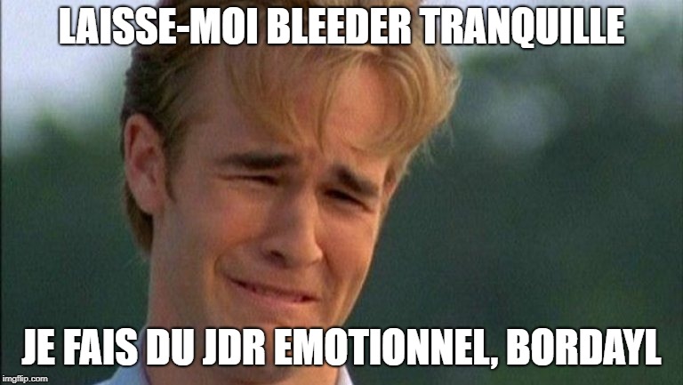 crying dawson | LAISSE-MOI BLEEDER TRANQUILLE; JE FAIS DU JDR EMOTIONNEL, BORDAYL | image tagged in crying dawson | made w/ Imgflip meme maker
