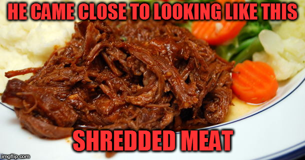 HE CAME CLOSE TO LOOKING LIKE THIS SHREDDED MEAT | made w/ Imgflip meme maker