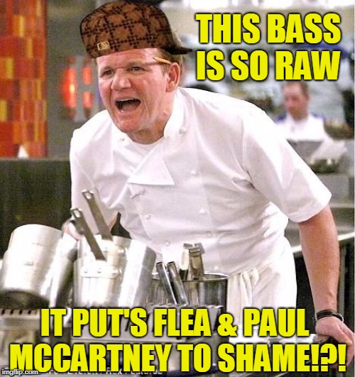 This Bass Is So Raw 
 | THIS BASS IS SO RAW; IT PUT'S FLEA & PAUL MCCARTNEY TO SHAME!?! | image tagged in chef gordon ramsay,scumbag | made w/ Imgflip meme maker