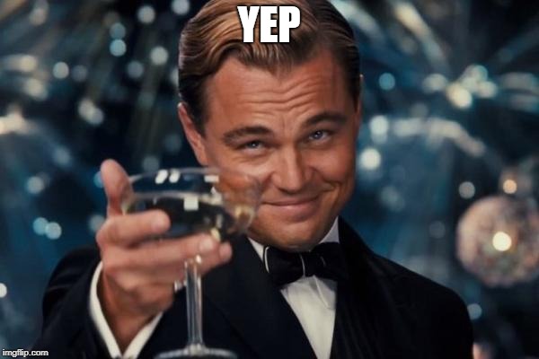 Leonardo Dicaprio Cheers Meme | YEP | image tagged in memes,leonardo dicaprio cheers | made w/ Imgflip meme maker