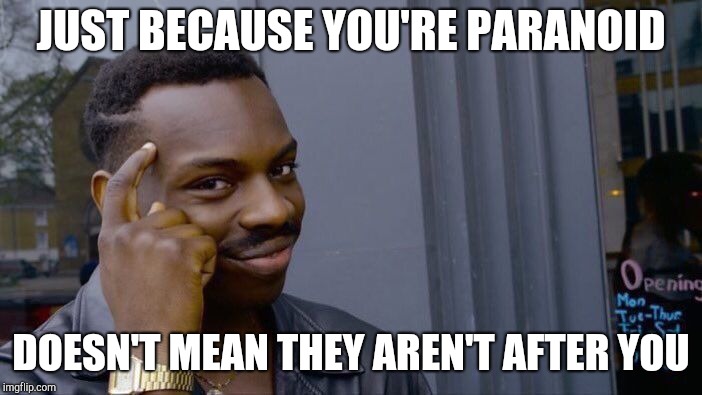 Roll Safe Think About It Meme | JUST BECAUSE YOU'RE PARANOID DOESN'T MEAN THEY AREN'T AFTER YOU | image tagged in memes,roll safe think about it | made w/ Imgflip meme maker