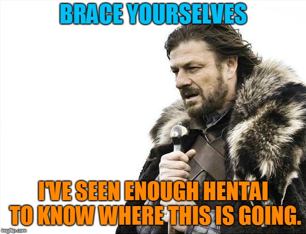 Brace Yourselves X is Coming Meme | BRACE YOURSELVES I'VE SEEN ENOUGH HENTAI TO KNOW WHERE THIS IS GOING. | image tagged in memes,brace yourselves x is coming | made w/ Imgflip meme maker