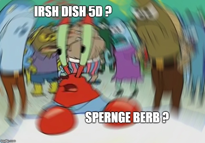 When you be tryin to adjust to 5D reality | IRSH DISH 5D ? SPERNGE BERB ? | image tagged in memes,mr krabs blur meme,hyperdimension neptunia,swerve,sudden realization,reality | made w/ Imgflip meme maker