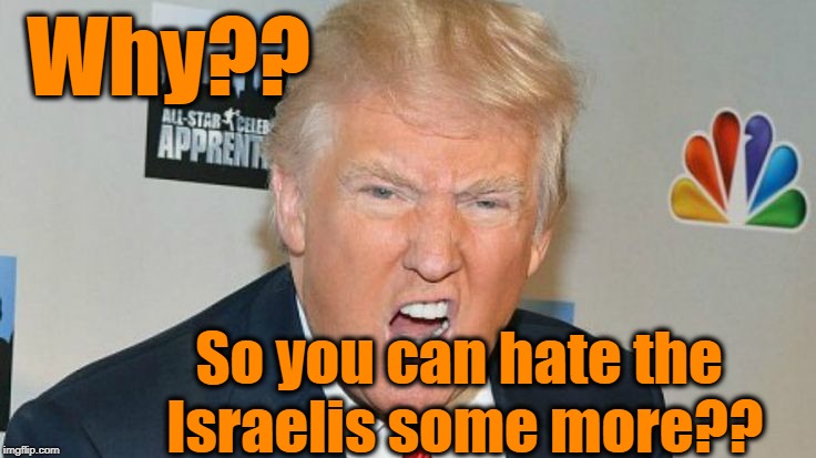 Why?? So you can hate the Israelis some more?? | image tagged in trump mad | made w/ Imgflip meme maker