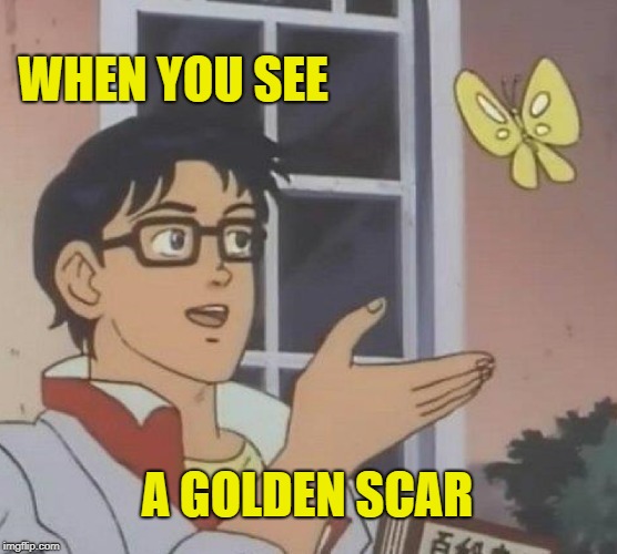 Is This A Pigeon | WHEN YOU SEE; A GOLDEN SCAR | image tagged in memes,is this a pigeon | made w/ Imgflip meme maker