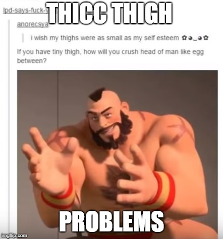 he has a point | THICC THIGH; PROBLEMS | image tagged in thicc thigh problems,thicc,crush head of man like egg between,much yes | made w/ Imgflip meme maker
