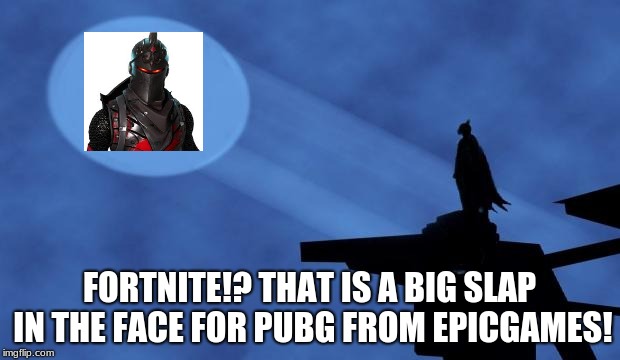 batman signal | FORTNITE!? THAT IS A BIG SLAP IN THE FACE FOR PUBG FROM EPICGAMES! | image tagged in batman signal | made w/ Imgflip meme maker