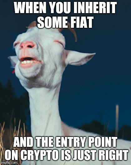 GoatMixMeme | WHEN YOU INHERIT SOME FIAT; AND THE ENTRY POINT ON CRYPTO IS JUST RIGHT | image tagged in goatmixmeme | made w/ Imgflip meme maker