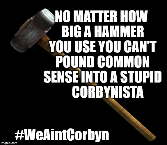#WeAintCorbyn | NO MATTER HOW BIG A HAMMER YOU USE YOU CAN'T POUND COMMON SENSE INTO A STUPID     CORBYNISTA; #WEARECORBYN; #WeAintCorbyn | image tagged in corbyn eww,party of hate,momentum students,anti-semite and a racist,communist socialist,wearecorbyn | made w/ Imgflip meme maker