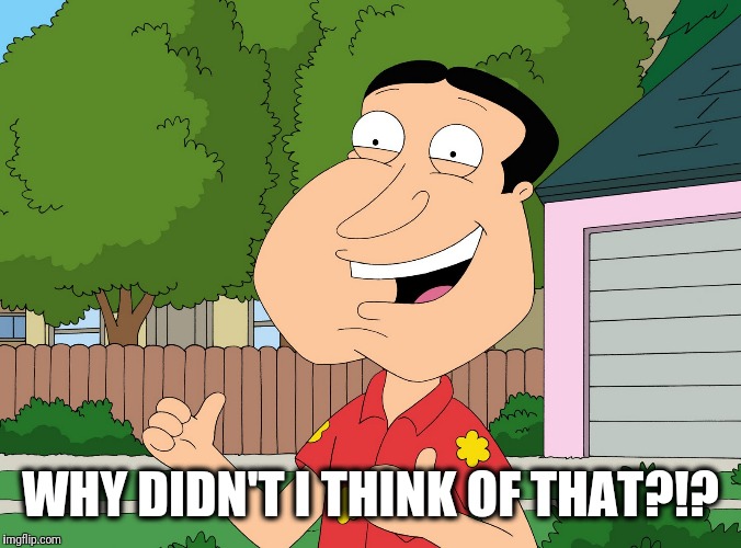 Quagmire Family Guy | WHY DIDN'T I THINK OF THAT?!? | image tagged in quagmire family guy | made w/ Imgflip meme maker