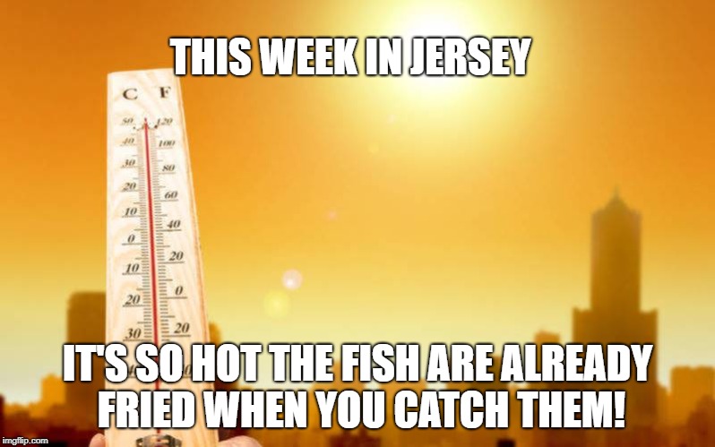 hot in jersey | THIS WEEK IN JERSEY; IT'S SO HOT THE FISH ARE ALREADY FRIED WHEN YOU CATCH THEM! | image tagged in nj,lisa payne,dave griswold,new jersey memory page | made w/ Imgflip meme maker