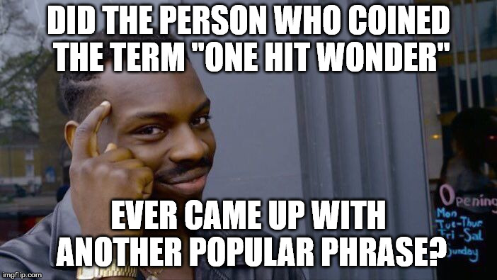 Roll Safe Think About It | DID THE PERSON WHO COINED THE TERM "ONE HIT WONDER"; EVER CAME UP WITH ANOTHER POPULAR PHRASE? | image tagged in memes,roll safe think about it | made w/ Imgflip meme maker