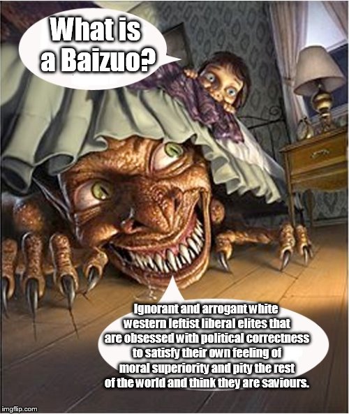 truth under the bed | What is a Baizuo? Ignorant and arrogant white western leftist liberal elites that are obsessed with political correctness to satisfy their own feeling of moral superiority and pity the rest of the world and think they are saviours. | image tagged in truth under the bed | made w/ Imgflip meme maker