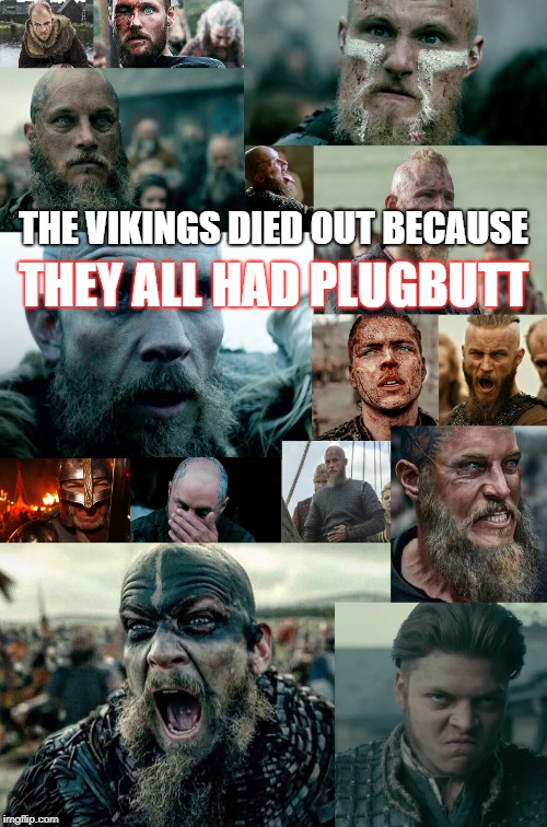 The Vikings' Plugbutt | THE VIKINGS DIED OUT BECAUSE; THEY ALL HAD PLUGBUTT | image tagged in vikings,constipated,plugbutt | made w/ Imgflip meme maker