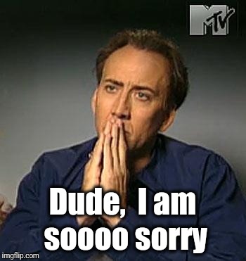 Nicholas cage hands | Dude,  I am soooo sorry | image tagged in nicholas cage hands | made w/ Imgflip meme maker