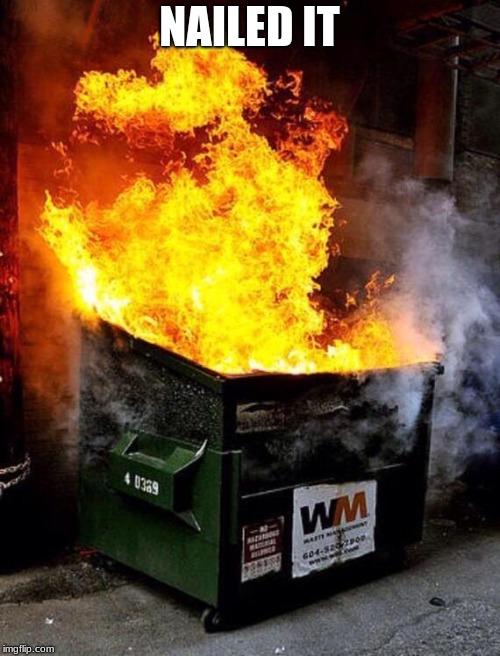 Dumpster Fire | NAILED IT | image tagged in dumpster fire | made w/ Imgflip meme maker