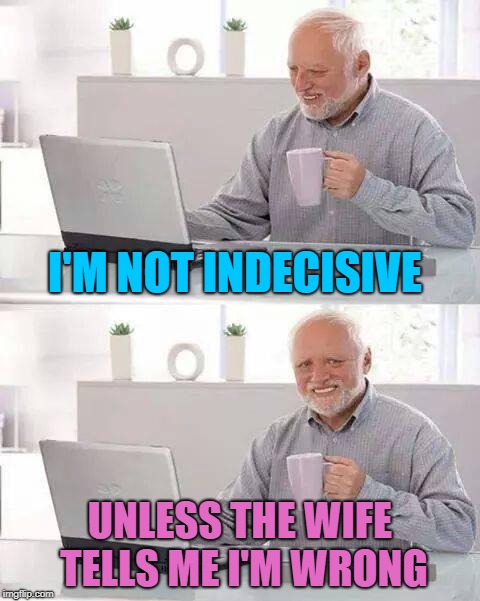 Hide the Pain Harold Meme | I'M NOT INDECISIVE; UNLESS THE WIFE TELLS ME I'M WRONG | image tagged in memes,hide the pain harold | made w/ Imgflip meme maker