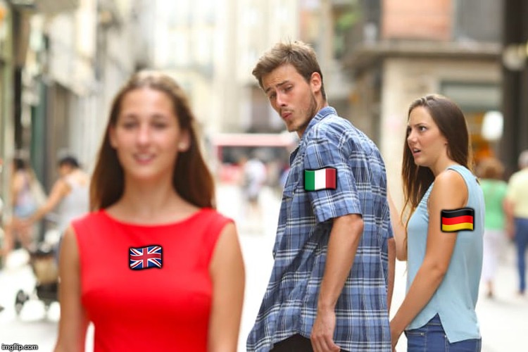Distracted Boyfriend Meme | 🇮🇹; 🇩🇪; 🇬🇧 | image tagged in memes,distracted boyfriend | made w/ Imgflip meme maker