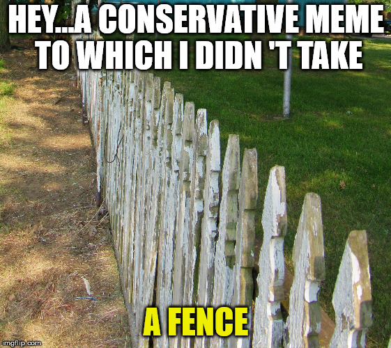 Old posts | HEY...A CONSERVATIVE MEME TO WHICH I DIDN
'T TAKE A FENCE | image tagged in old posts | made w/ Imgflip meme maker