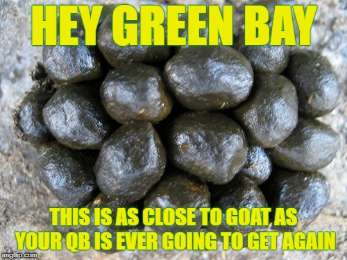 HEY GREEN BAY; THIS IS AS CLOSE TO GOAT AS YOUR QB IS EVER GOING TO GET AGAIN | image tagged in green bay packers,packers,green bay,goat,aaron rodgers | made w/ Imgflip meme maker