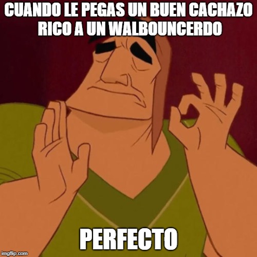 Pacha perfect | CUANDO LE PEGAS UN BUEN CACHAZO RICO A UN WALBOUNCERDO; PERFECTO | image tagged in pacha perfect | made w/ Imgflip meme maker