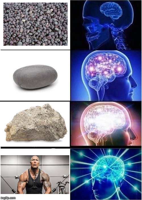 Rocks | PEBBLE; ROCK; BIG ROCK; THE  ROCK | image tagged in memes,expanding brain,the rock,rock | made w/ Imgflip meme maker