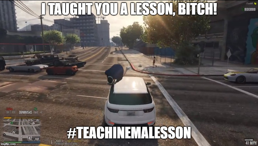 Mr. Polecat324 teaching a lesson | I TAUGHT YOU A LESSON, BITCH! #TEACHINEMALESSON | image tagged in gta5,dojrp,fivem,polecat324 | made w/ Imgflip meme maker