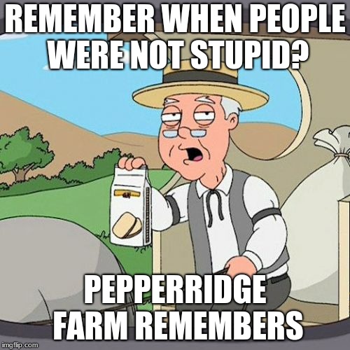 Pepperidge Farm Remembers | REMEMBER WHEN PEOPLE WERE NOT STUPID? PEPPERRIDGE FARM REMEMBERS | image tagged in memes,pepperidge farm remembers | made w/ Imgflip meme maker