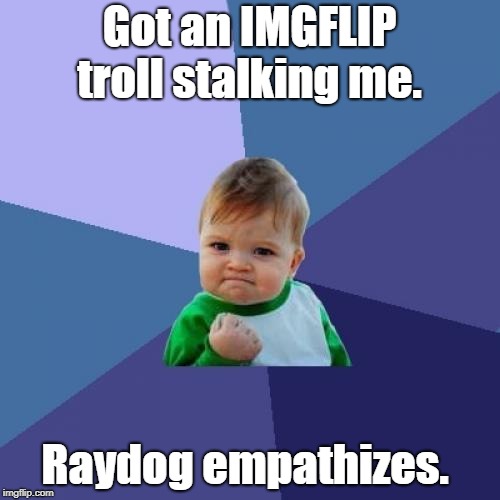 Success Kid Meme | Got an IMGFLIP troll stalking me. Raydog empathizes. | image tagged in memes,success kid | made w/ Imgflip meme maker