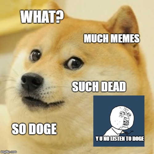 Doge Meme | WHAT? MUCH MEMES SUCH DEAD SO DOGE Y U NO LISTEN TO DOGE | image tagged in memes,doge | made w/ Imgflip meme maker