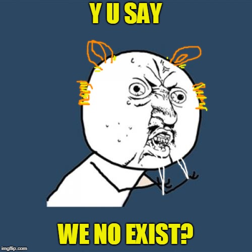 Y U No Meme | Y U SAY WE NO EXIST? | image tagged in memes,y u no | made w/ Imgflip meme maker