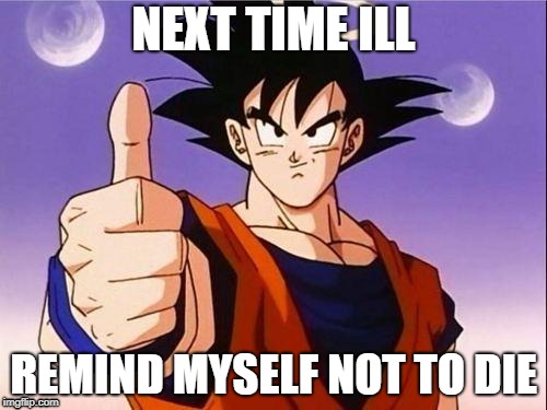 Goku Approves | NEXT TIME ILL; REMIND MYSELF NOT TO DIE | image tagged in goku approves | made w/ Imgflip meme maker