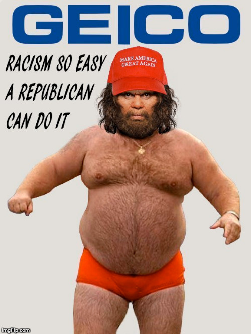 image tagged in trump supporters,trump supporter,geico,caveman,republicans,racists | made w/ Imgflip meme maker