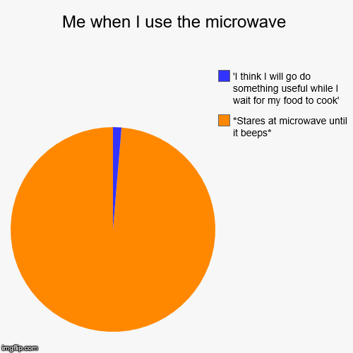 Me when I use the microwave | Me when I use the microwave | *Stares at microwave until it beeps*, 'I think I will go do something useful while I wait for my food to cook' | image tagged in funny,pie charts,food | made w/ Imgflip chart maker