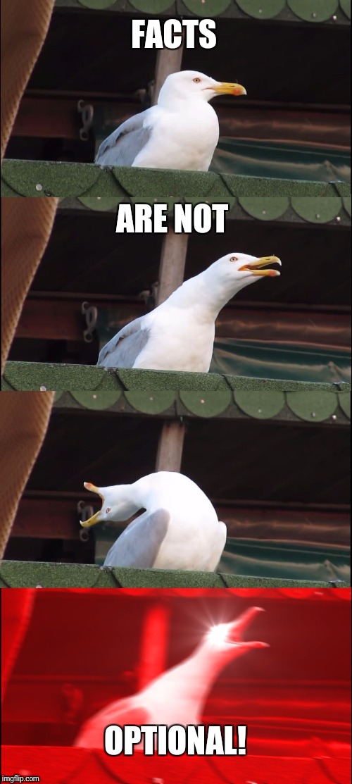 Inhaling Seagull Meme | FACTS; ARE NOT; OPTIONAL! | image tagged in memes,inhaling seagull | made w/ Imgflip meme maker
