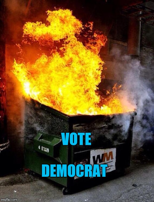 Dumpster Fire | VOTE DEMOCRAT | image tagged in dumpster fire | made w/ Imgflip meme maker
