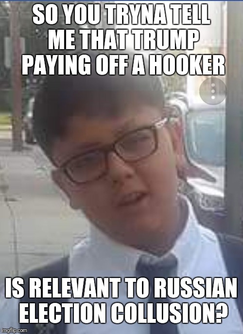 SO YOU TRYNA TELL ME THAT TRUMP PAYING OFF A HOOKER; IS RELEVANT TO RUSSIAN ELECTION COLLUSION? | image tagged in antonio | made w/ Imgflip meme maker