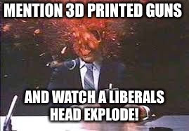Exploding head | MENTION 3D PRINTED GUNS; AND WATCH A LIBERALS HEAD EXPLODE! | image tagged in exploding head | made w/ Imgflip meme maker