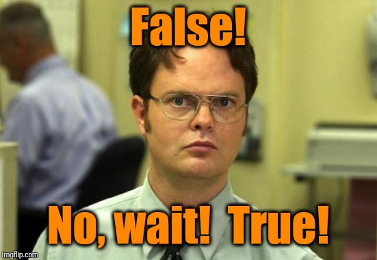 Dwight Schrute Meme | False! No, wait!  True! | image tagged in memes,dwight schrute | made w/ Imgflip meme maker