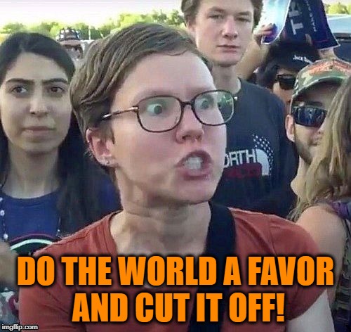 foggy | DO THE WORLD A FAVOR AND CUT IT OFF! | image tagged in triggered feminist | made w/ Imgflip meme maker