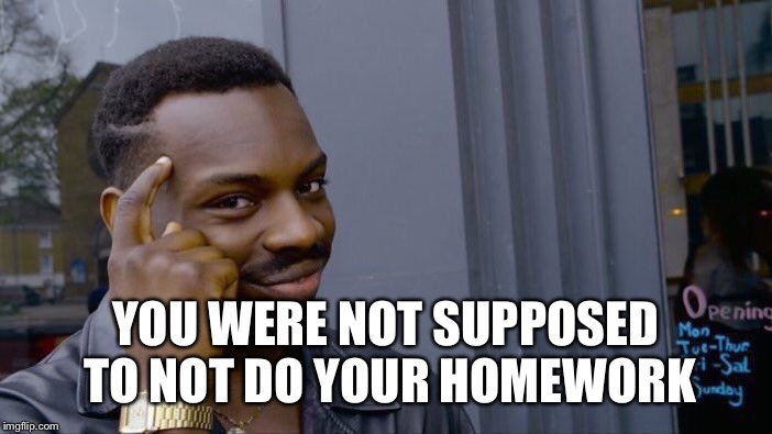 Roll Safe Think About It Meme | YOU WERE NOT SUPPOSED TO NOT DO YOUR HOMEWORK | image tagged in memes,roll safe think about it | made w/ Imgflip meme maker