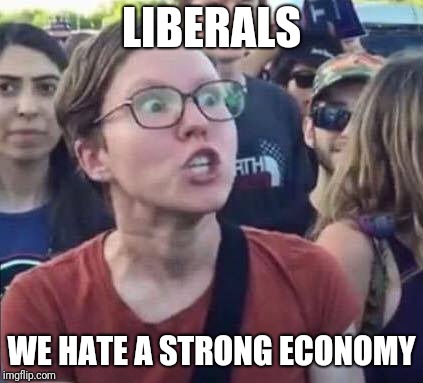 Angry Liberal | LIBERALS; WE HATE A STRONG ECONOMY | image tagged in angry liberal | made w/ Imgflip meme maker