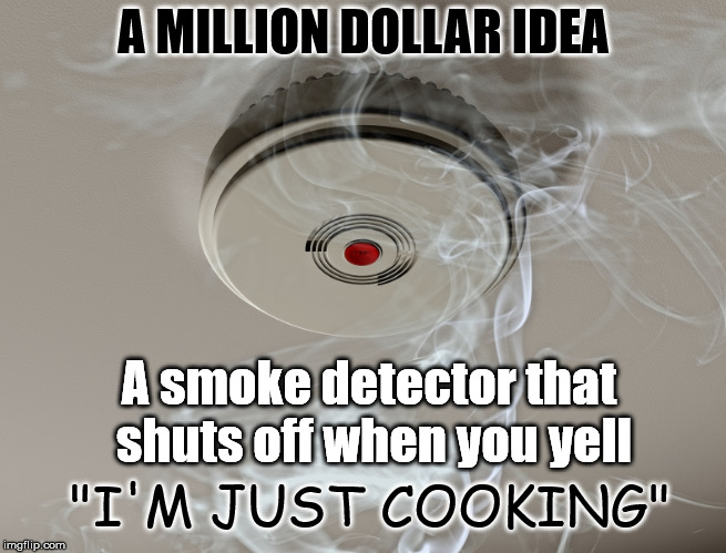 Something my wife could use. A lot. | A MILLION DOLLAR IDEA; A smoke detector that shuts off when you yell; "I'M JUST COOKING" | image tagged in memes,smike detector | made w/ Imgflip meme maker