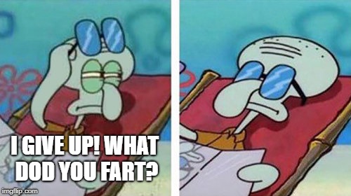 Squidward Don't Care | I GIVE UP! WHAT DOD YOU FART? | image tagged in squidward don't care | made w/ Imgflip meme maker