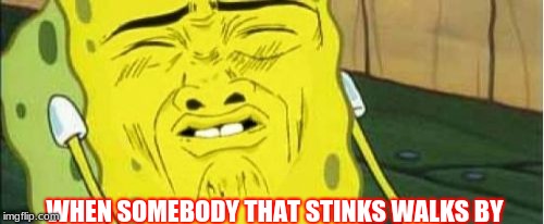 Spongebob Stink  | WHEN SOMEBODY THAT STINKS WALKS BY | image tagged in spongebob stink | made w/ Imgflip meme maker