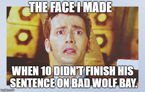 David Tennant - Tenth Doctor Who - I Don't Want To Go | THE FACE I MADE; WHEN 10 DIDN'T FINISH HIS SENTENCE ON BAD WOLF BAY. | image tagged in david tennant - tenth doctor who - i don't want to go | made w/ Imgflip meme maker