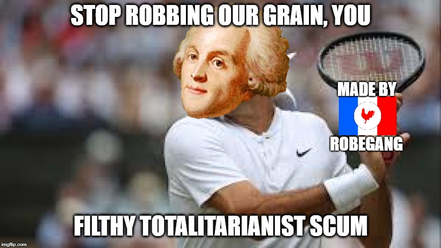 ROBEGANG #1 | STOP ROBBING OUR GRAIN, YOU; MADE BY; ROBEGANG; FILTHY TOTALITARIANIST SCUM | image tagged in french revolution,gang,robegang,robespierre | made w/ Imgflip meme maker