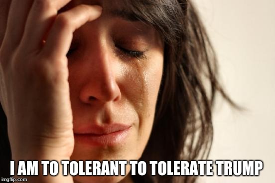 First World Problems | I AM TO TOLERANT TO TOLERATE TRUMP | image tagged in memes,first world problems | made w/ Imgflip meme maker