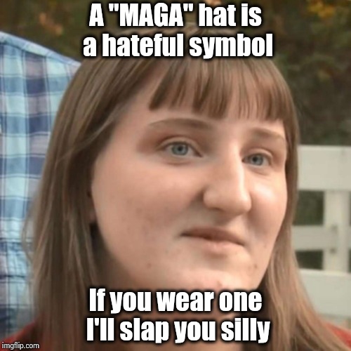 The future of the Democratic party | A "MAGA" hat is a hateful symbol; If you wear one I'll slap you silly | image tagged in libtards,snowflakes,violence,maga,donald trump,party of hate | made w/ Imgflip meme maker
