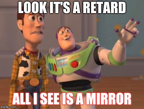 X, X Everywhere Meme | LOOK IT'S A RETARD; ALL I SEE IS A MIRROR | image tagged in memes,x x everywhere | made w/ Imgflip meme maker